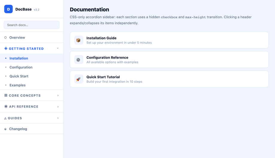 CSS-Only Accordion Side Navigation — preview