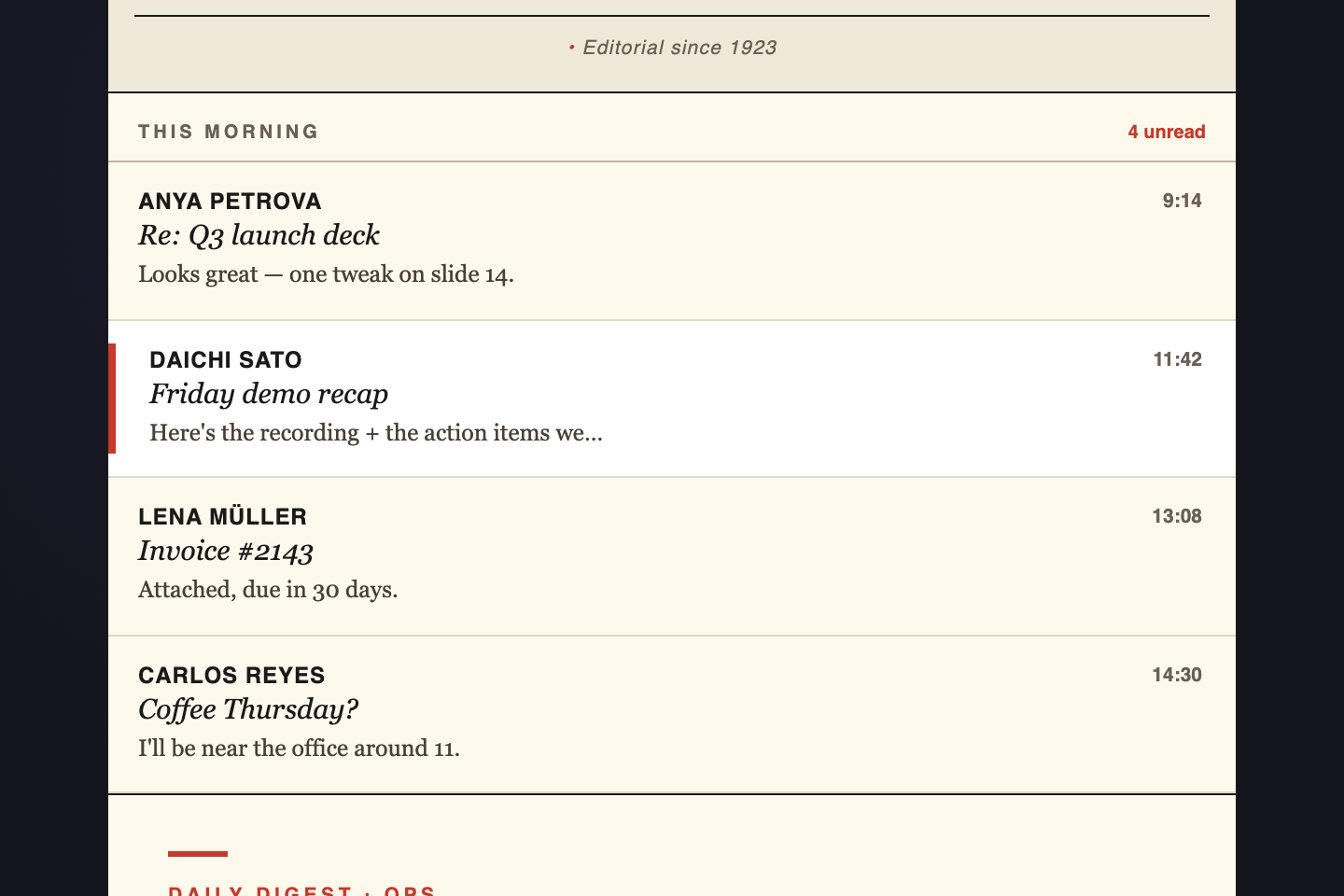 Two-pane Mail — preview