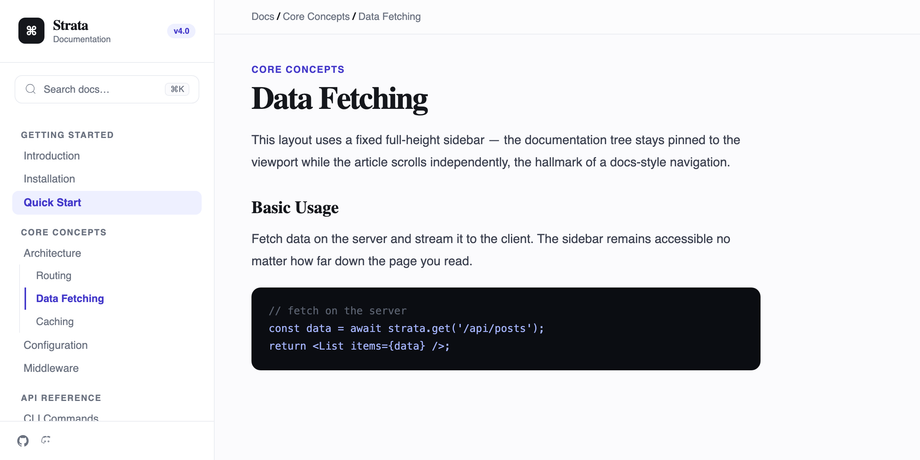 Fixed Full-Height CSS Sidebar Navigation Layout — preview