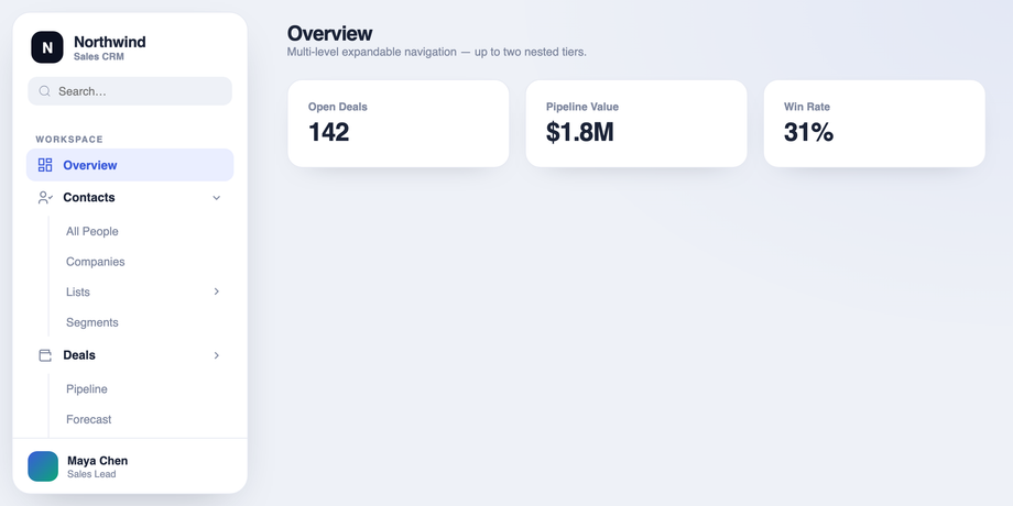 Multi-Level Vertical Sidebar Menu Template in HTML/CSS — preview