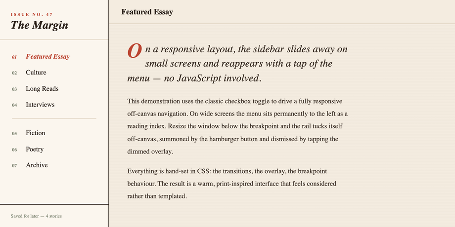 Responsive Sidebar Toggle with HTML and CSS — preview