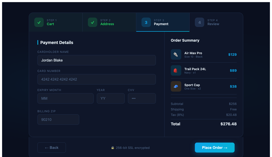 CSS Checkout Stepper UI Component — preview