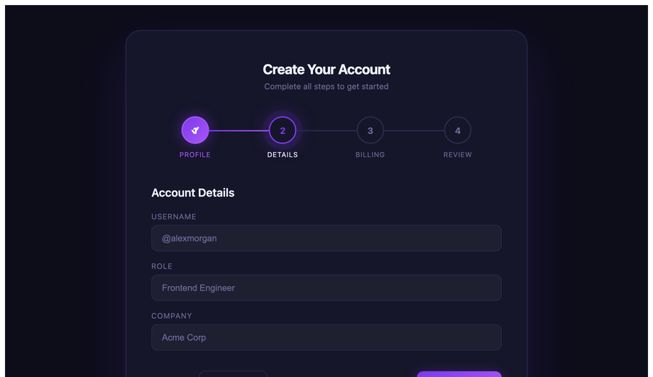 CSS Multi-Step Form Wizard Progress Indicator — preview