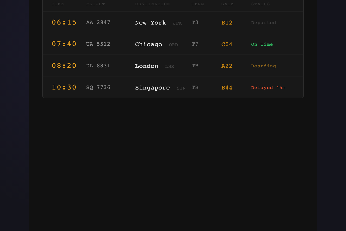 Airport Departures Board — preview