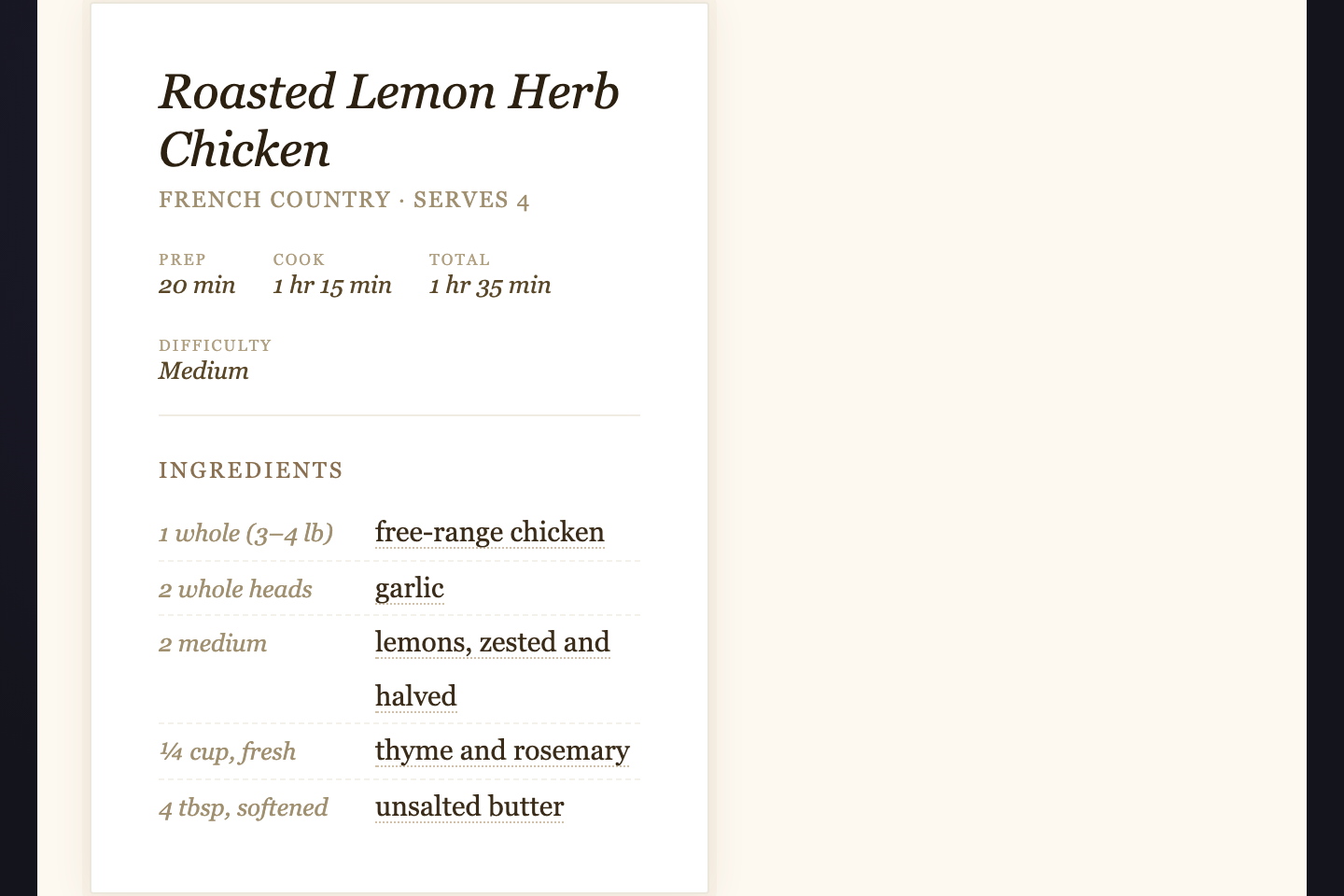 Recipe Ingredient Card — preview