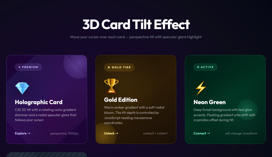 Card Tilt 3D Hover — preview