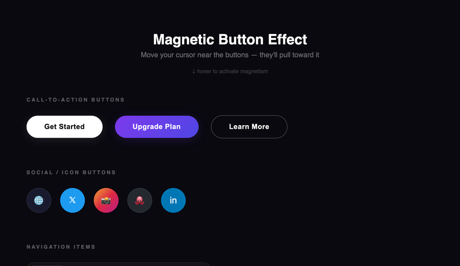 Magnetic Button Effect — preview
