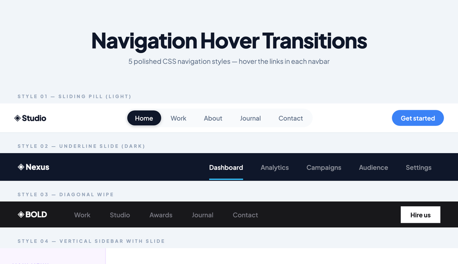 Navigation Hover Transition — preview