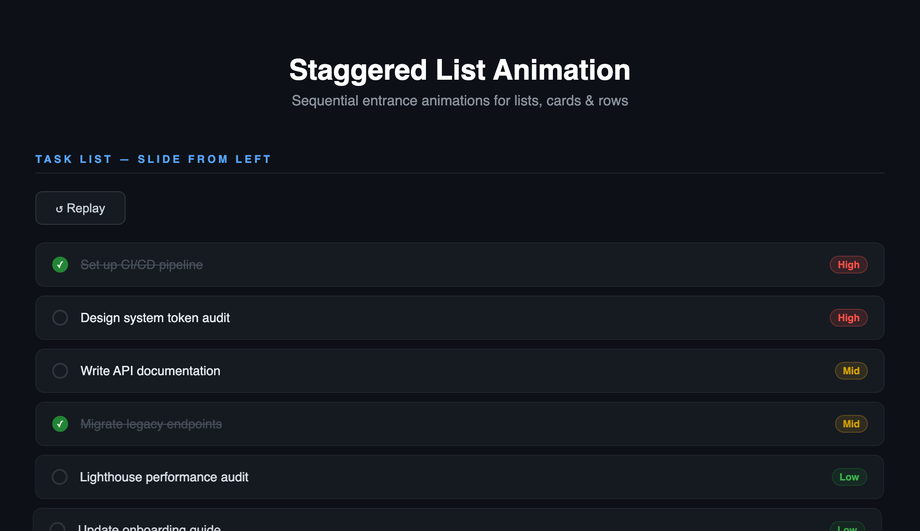 Staggered List Animation — preview